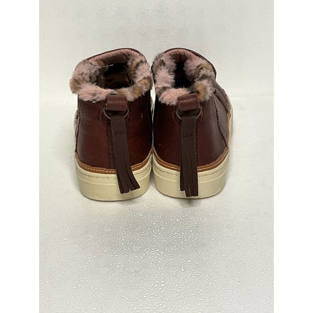 TOMS Paxton Womens Size 11M Ankle Booties Brown Leather Leopard Print Faux Fur